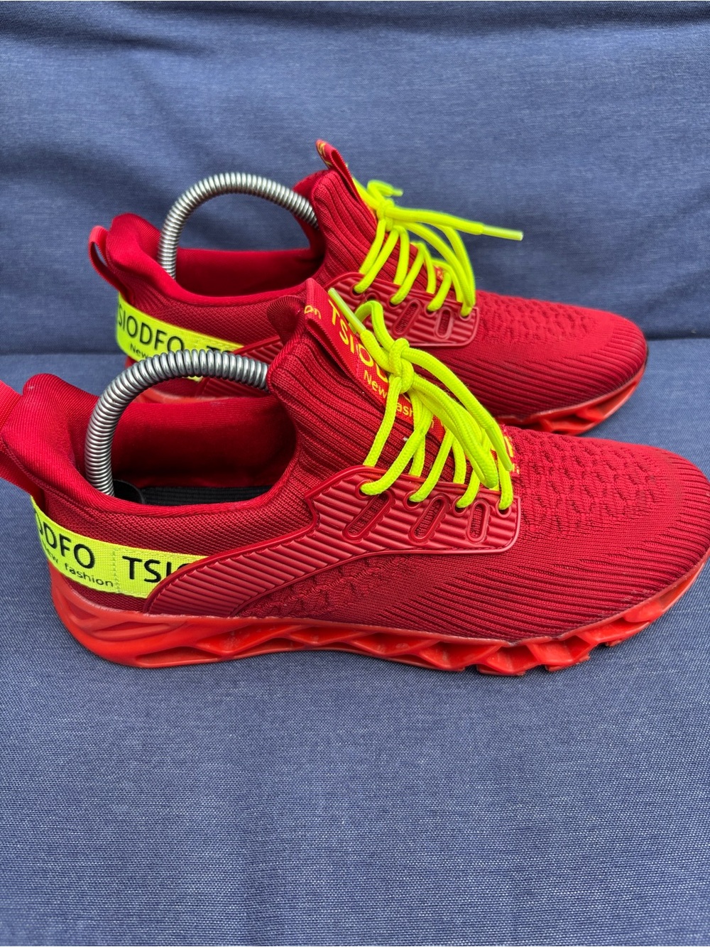 Women's Athletic Running Sneakers in Red with Neon Yellow Laces